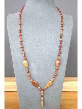 Wood & Beaded Y Necklace 22"